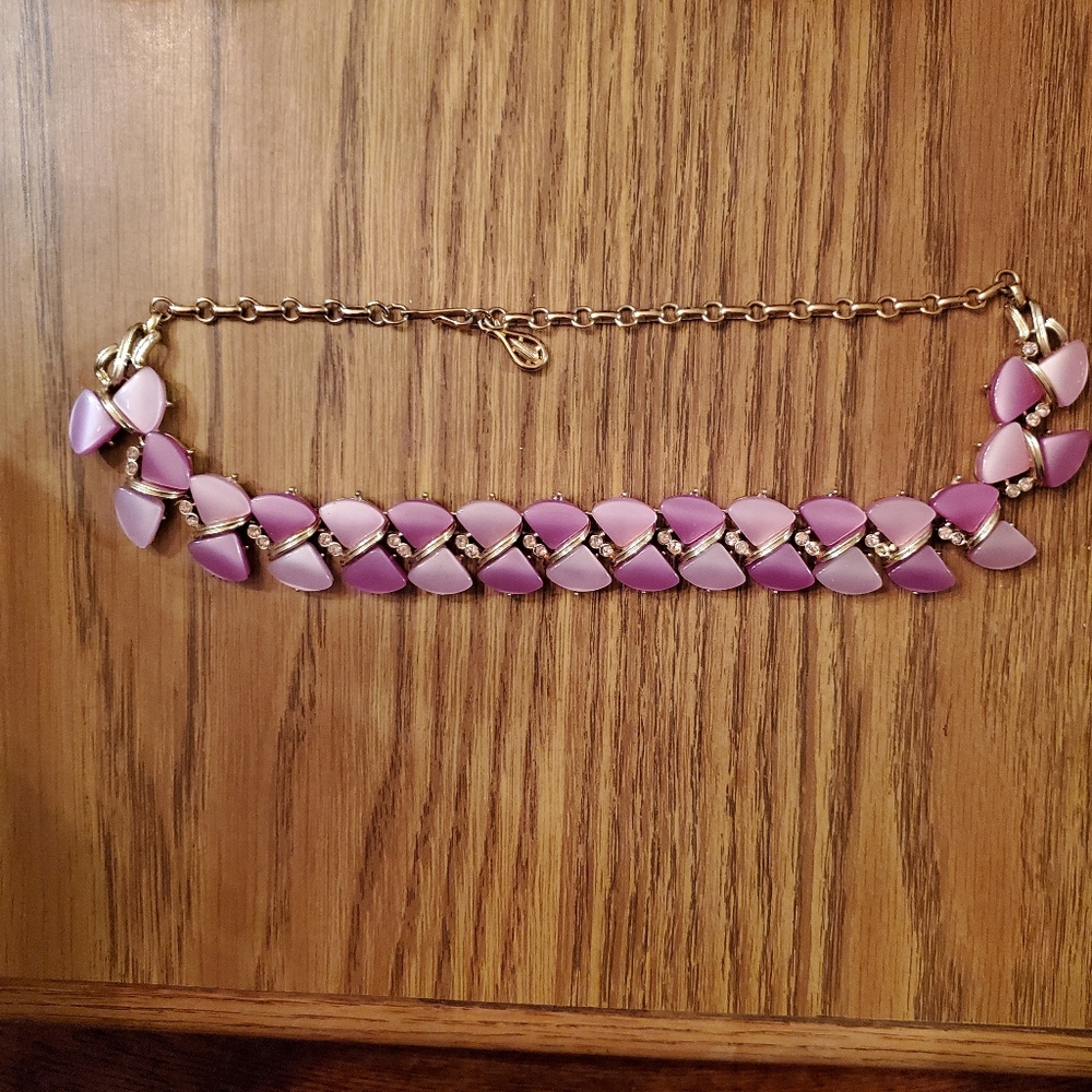 Vtg CORO Pegasus Purple Rhinestone Elegant Statement Fashion Necklace